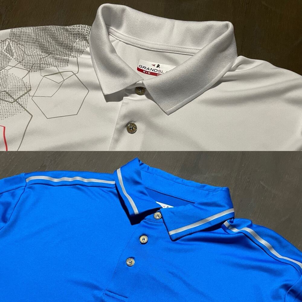 2 Grand Slam Mens Size Medium Golf Polo Shirts Athletic White FLAW Blue